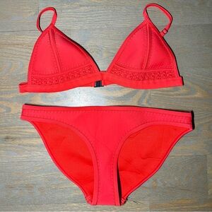 Triangl Crochet Neoprene Bikini Set in Red.